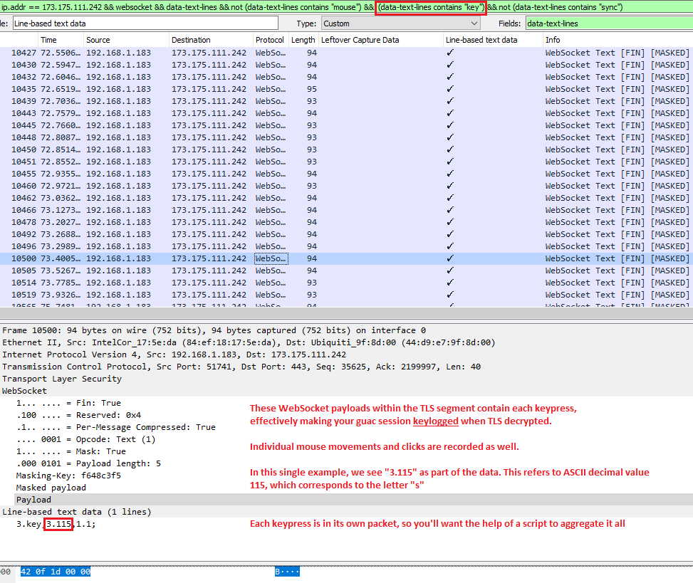 Guac Key Logs in Wireshark